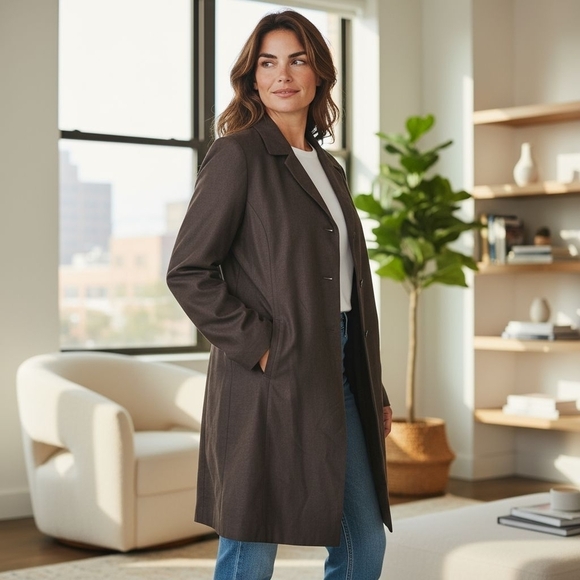 Y2K Silkland 100% Pure Silk Brown Trenchcoat Overcoat Women's 8 Lined 2 Pockets - Picture 5 of 13